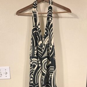 NWT Halter Dress Maggy London Allover Pattern Forest Green and Ivory